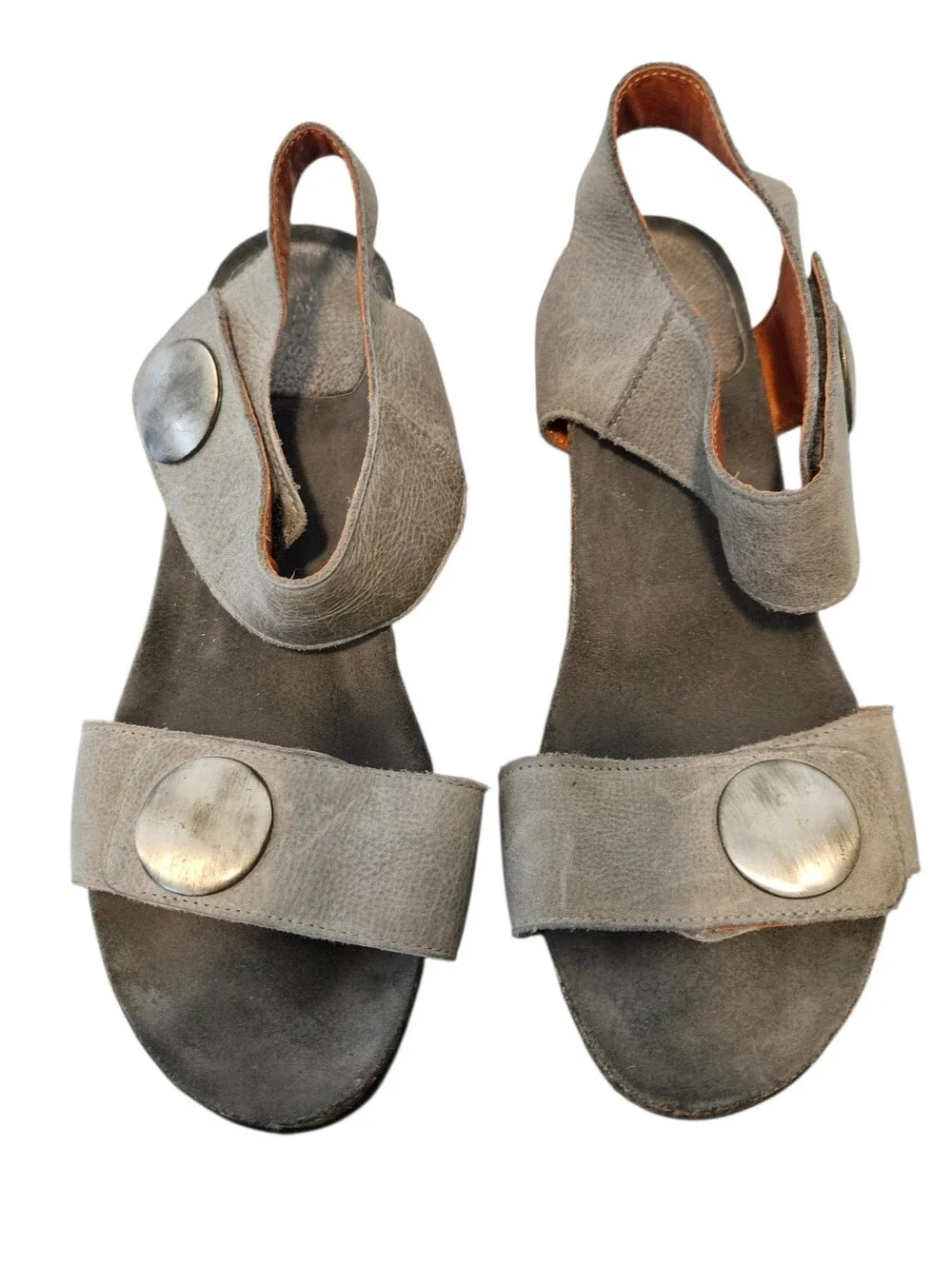 Taos Carousel 2 Womens Size 8- 39 Leather Ankle Strap Open Toe Wedge Gray‎